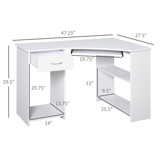 L-Shaped Desk with Keyboard Tray, Computer Corner Desk for Small Space with Shelves, Drawer, CPU Stand, Home Office Writing Table, White at Gallery Canada