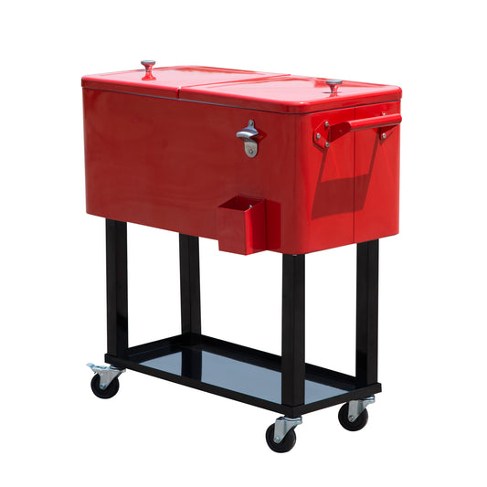 80 Quart Rolling Cooler Cart Portable Patio Ice Beer Beverage Cooling Bin for Outdoor Party w/ Bottle Opener &; Storage Shelf Red - Gallery Canada