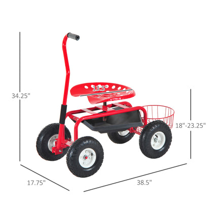 Rolling Garden Cart, Scooter with Swivel and Adjustable Seat, Tool Tray, Bucket Basket, Red and Black at Gallery Canada