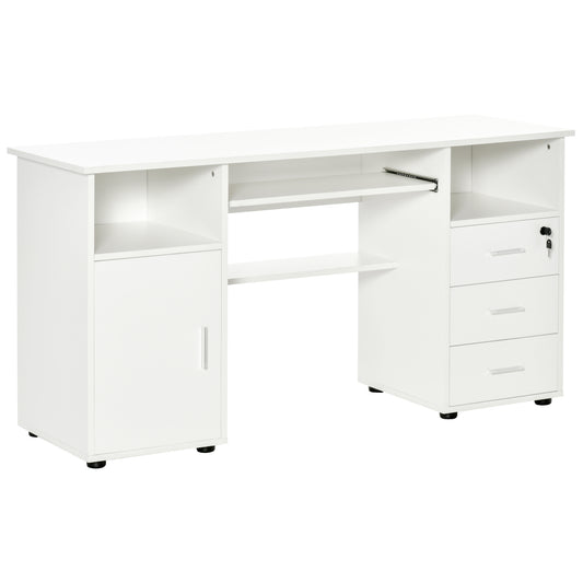 Computer Desk with Keyboard Tray and Drawers, Writing Desk, Home Office Workstation, White at Gallery Canada