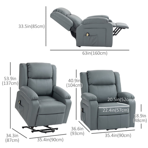 Lift Chair for Seniors, PU Leather Upholstered Electric Recliner Chair with Remote, Side Pockets, Quick Assembly, Grey