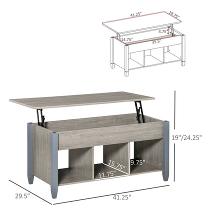 Lift Top Coffee Table with Hidden Storage Compartment and 3 Lower Shelves, Pop-Up Center Table for Living Room, Grey at Gallery Canada