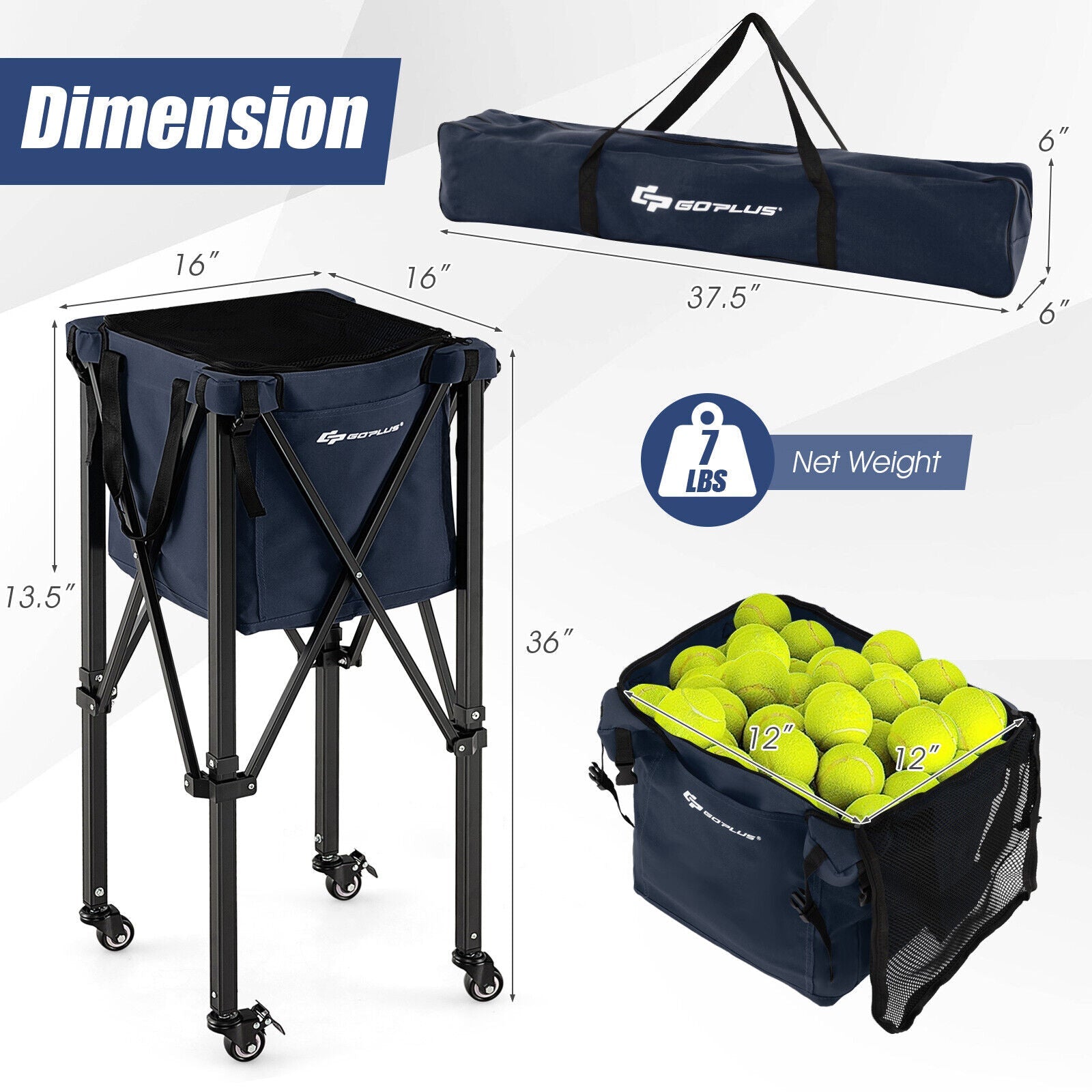 Lightweight Foldable Tennis Ball Teaching Cart with Wheels and Removable Bag - Gallery Canada