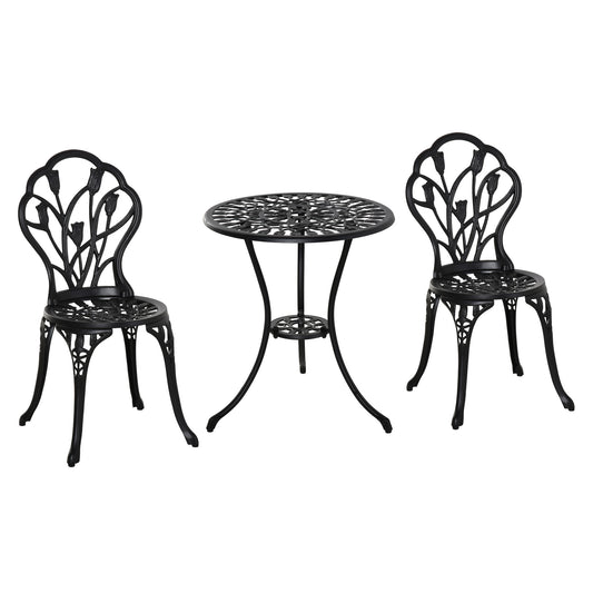3PCs Patio Bistro Set, Outdoor Cast Aluminum Garden Table and Chairs with Umbrella Hole for Balcony, Black at Gallery Canada