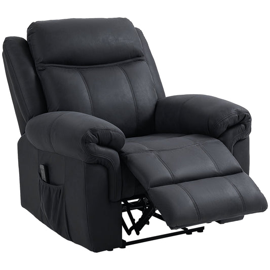 Manual Recliner Chair with Vibration Massage, Side Pockets, Microfibre Reclining Chair for Living Room, Black at Gallery Canada
