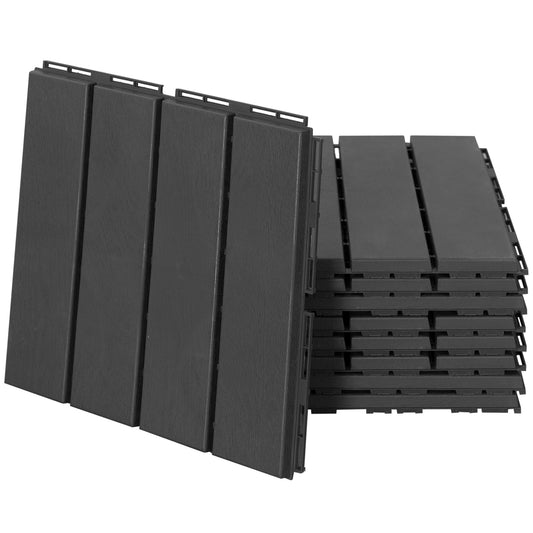 9 Pcs PP Interlocking Composite Deck Tile, 12" x 12" Outdoor Flooring Tiles for Indoor and Outdoor Use, Tools Free Assembly, Black - Gallery Canada