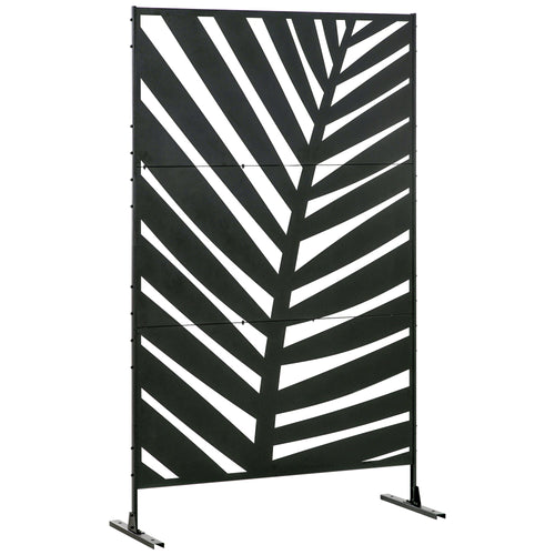 Metal Outdoor Privacy Screen, Decorative Outdoor Divider with Stand and Expansion Screws, Freestanding Privacy Panel for Garden Backyard Deck Pool Hot Tub, Banana Leaf Style