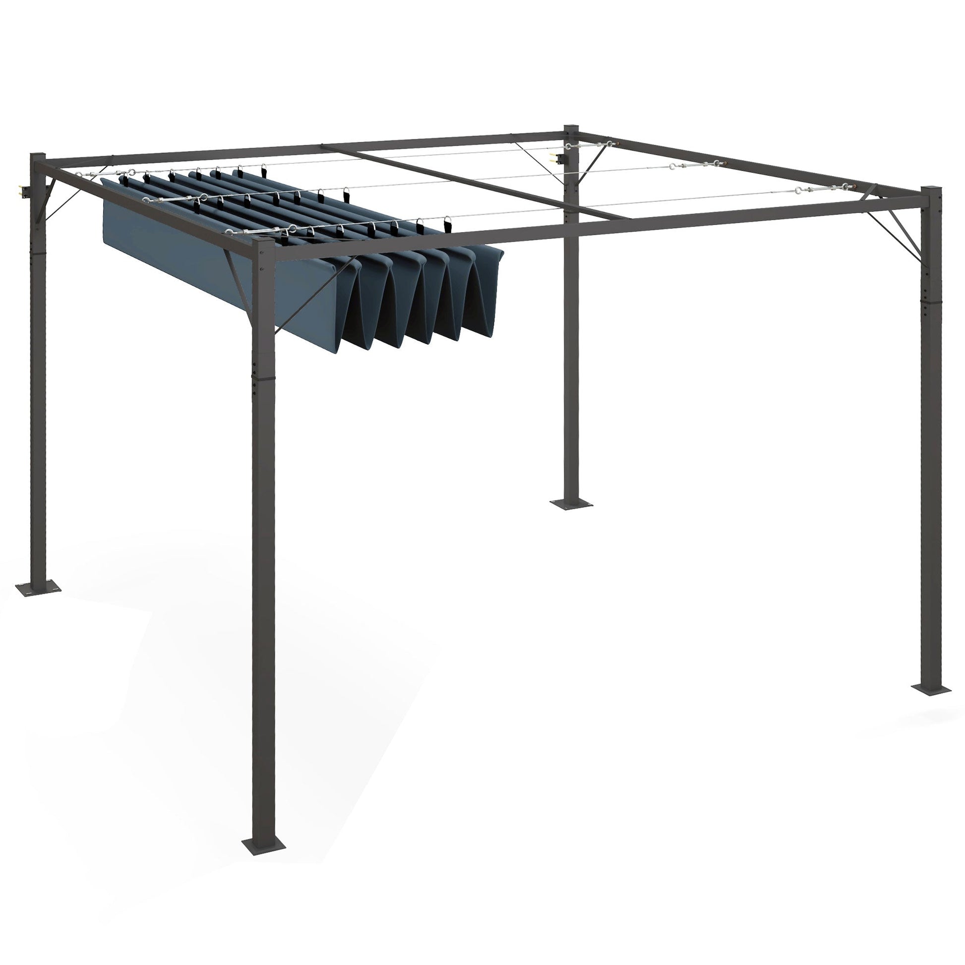 Metal Pergola with Retractable Roof, 10' x 10' Wall Mounted Outdoor Gazebo Sun Shade Shelter at Gallery Canada
