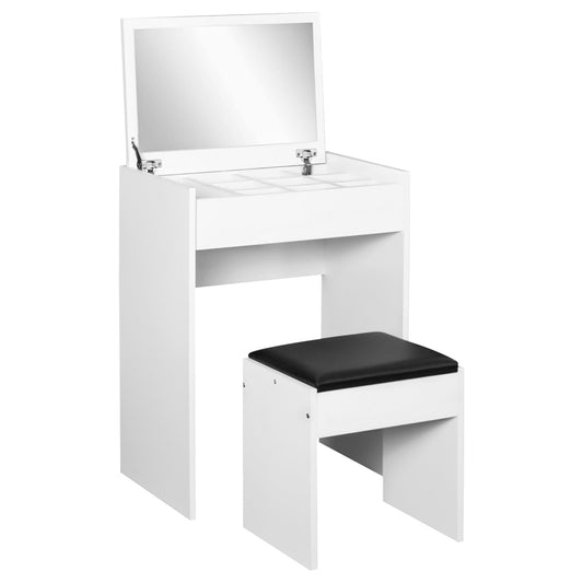 Mirrored Vanity Set Dressing Table and Stool Set Makeup Desk with Flip Top Bedroom Furniture White at Gallery Canada