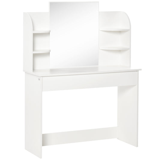 Vanity Table Wood Dressing Table w/ Makeup Mirror, Big Drawers, Open Shelf for Bedroom White - Gallery Canada
