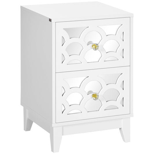 Modern Bedside Table, Side End Table with Drawers and Front Mirror, 15.4"x14.4"x23.6", White at Gallery Canada