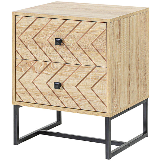 Modern Nightsta, Bedside Table with Drawers, Side End Table with Metal Legs for Bedroom, Zig Zag Design, Natural at Gallery Canada
