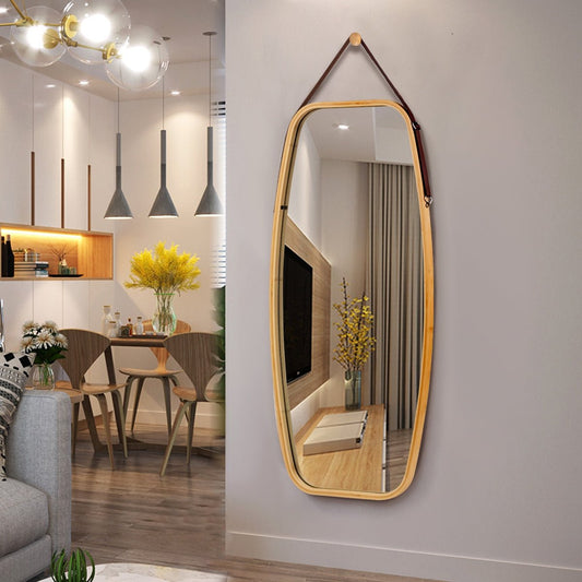 Modern Wall Mirror with Bamboo Frame and Adjustable Leather Strap - Gallery Canada
