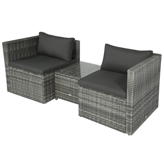 3 Pieces Patio PE Rattan Bistro Set Cushioned Armchair Sofa and Coffee Table Outdoor Furniture - Gallery Canada