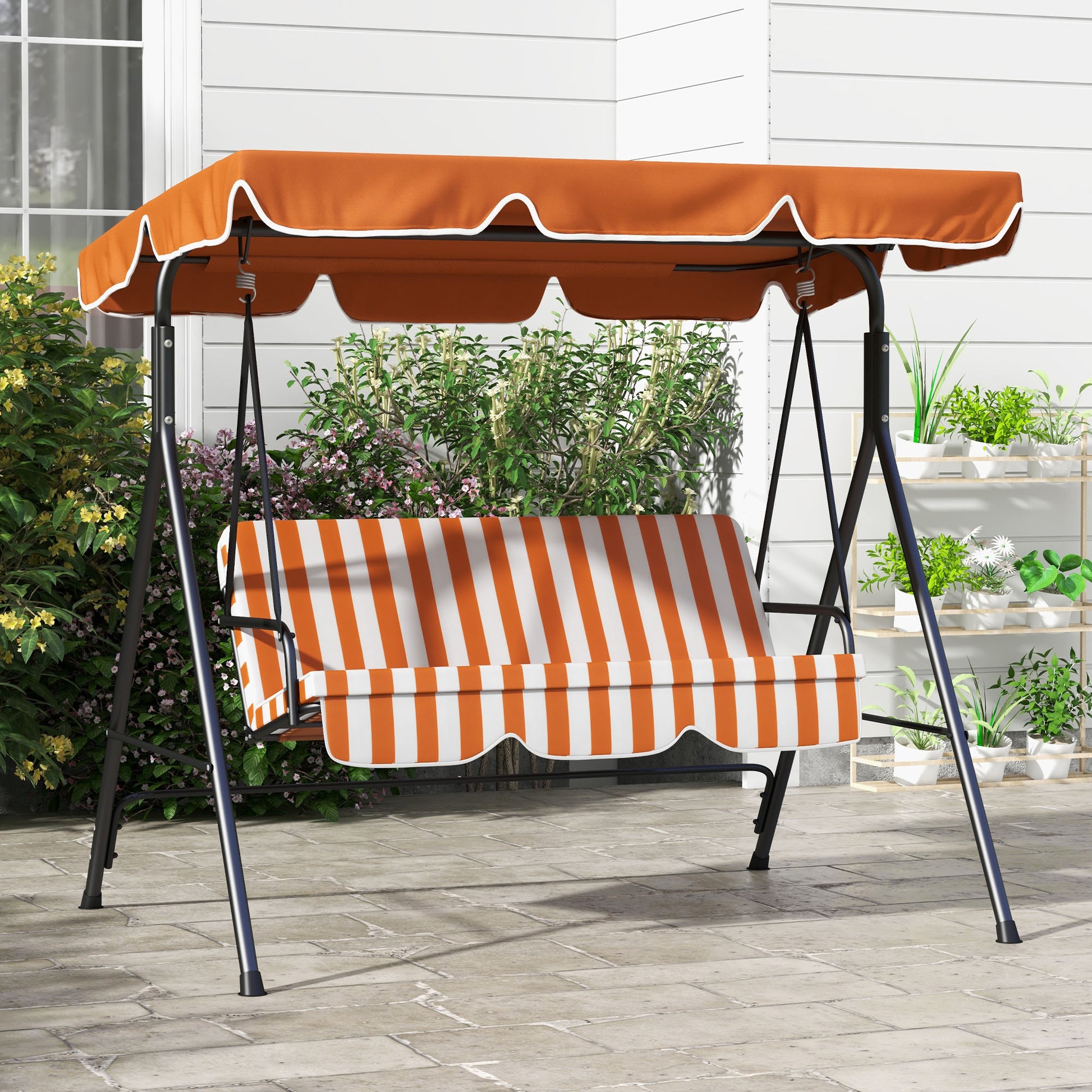 3-Seater Outdoor Porch Swing with Adjustable Canopy, Patio Swing Chair for Garden, Poolside, Backyard, Orange at Gallery Canada