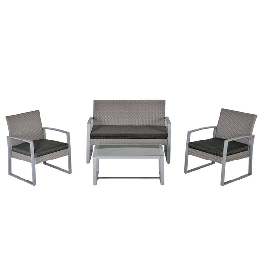 4 Pieces Patio Furniture Set, PE Rattan Wicker Sofa Set Outdoor Conversation Furniture Lawn Patio Coffee Table w/Cushion, Grey at Gallery Canada
