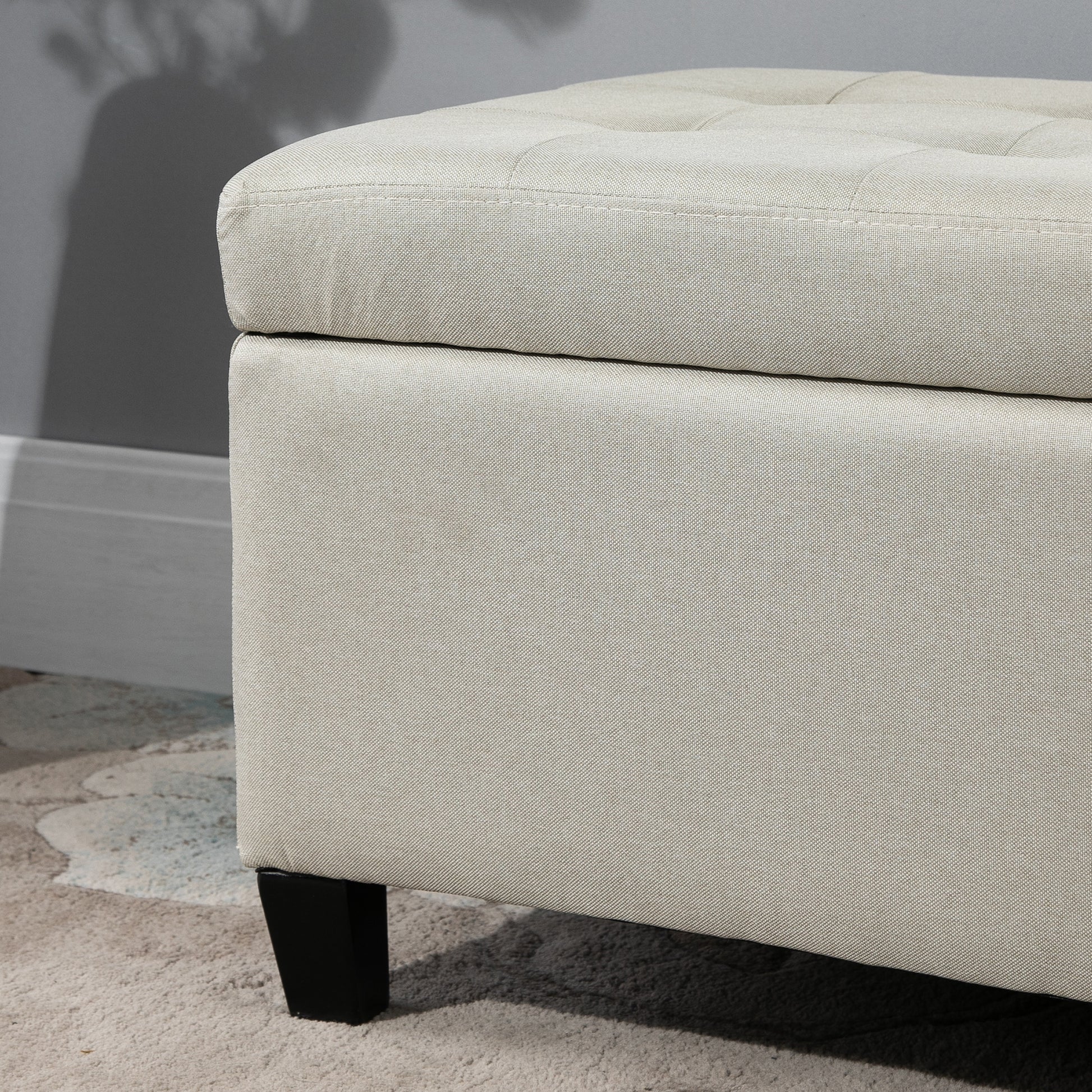 Large 50" Rectangular Storage Ottoman Bench, Tufted Upholstered Linen Fabric Wood Feet Entry Bench, Contemporary Home Decor Beige at Gallery Canada