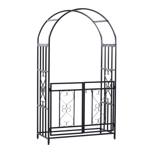 81" Steel Garden Arch with Gate Outdoor Courtyard Arbor for Climbing Vine Plants Lawn Backyard Decoration Black - Gallery Canada