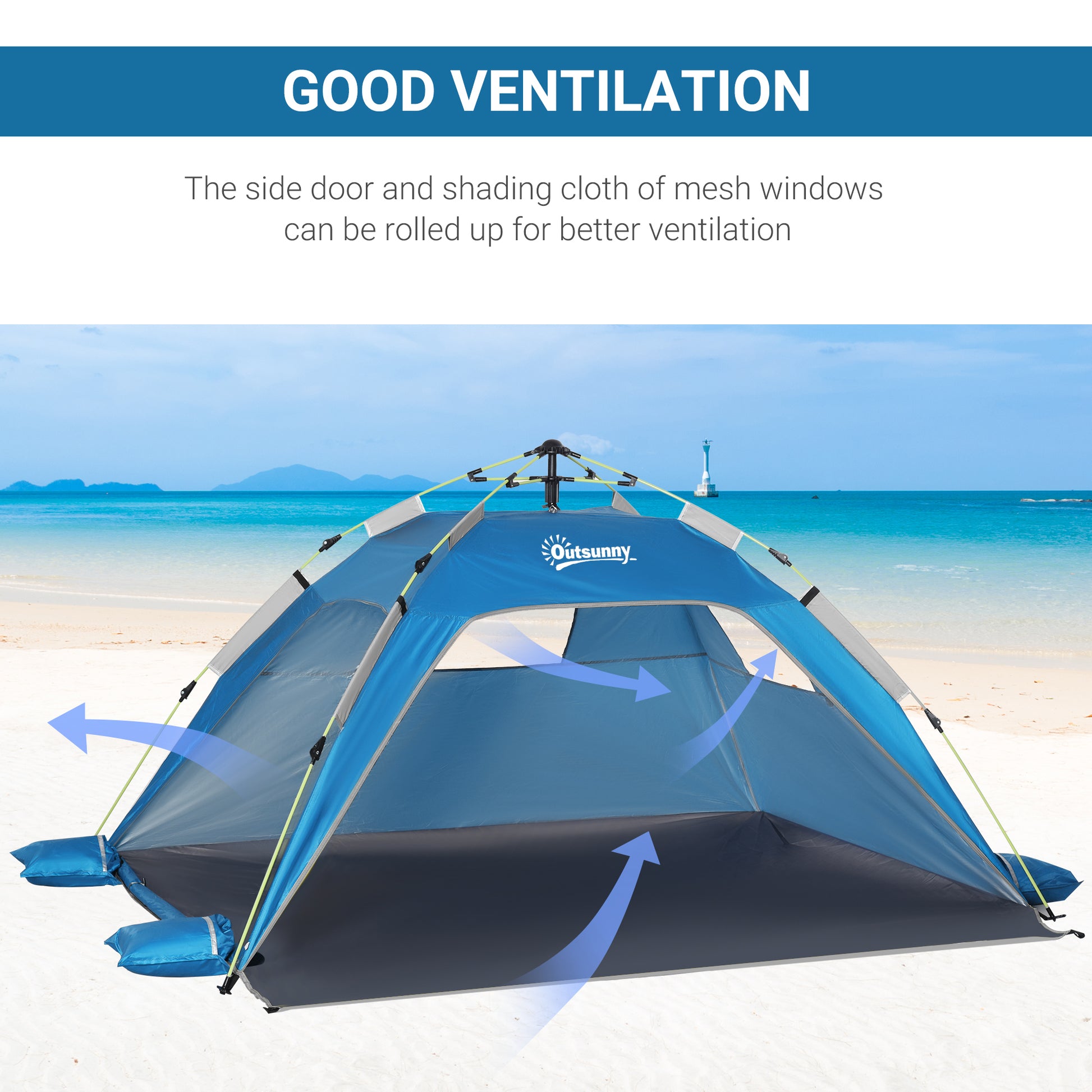 Pop Up Beach Tent for 1-2 Person, Partable Instant Sun Shelter with 2 Mesh Windows, 2 Doors, Carrying Bag, Sky Blue at Gallery Canada