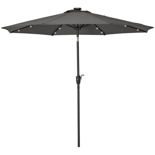 8.8 ft Solar Powered Outdoor Patio Umbrella Round Market Table Umbrella with Adjustable LED Lights Tilt Crank Dark Grey at Gallery Canada