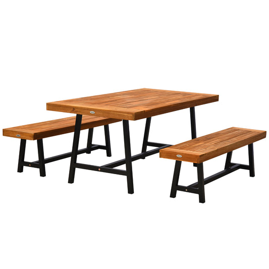 71'' Outdoor Picnic Table and Bench Set, Rustic Acacia Wood Beer Table Set for Patio, Backyard, Poolside, Natural Red Wood at Gallery Canada