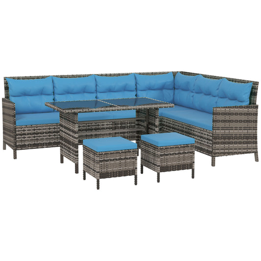 6pcs Outdoor Rattan Sofa Set Garden Wicker Sectional Couch Furniture Set with Dining Table and Chair Blue at Gallery Canada