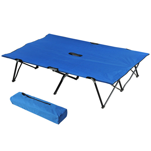 76" Two Person Folding Camping Cot Outdoor Portable Double Cot Wide Military Sleeping Bed w/ Carrying Bag Blue - Gallery Canada