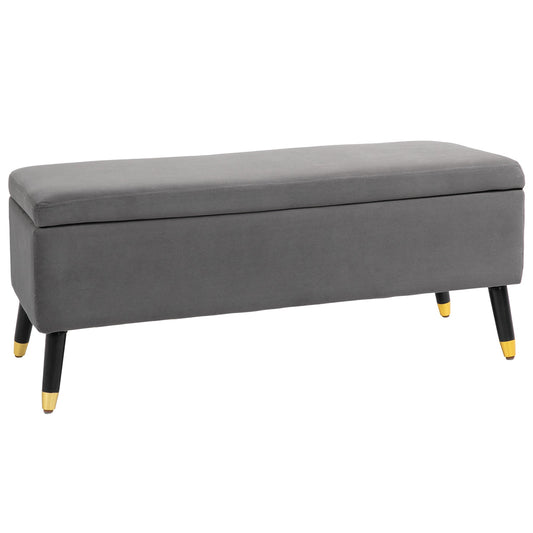 Ottoman Bench with Storage, Fabric Footrest Shoe Bench with Hinged Lid, Lift Top Bed Bench for Entryway Living Room, Charcoal Grey - Gallery Canada