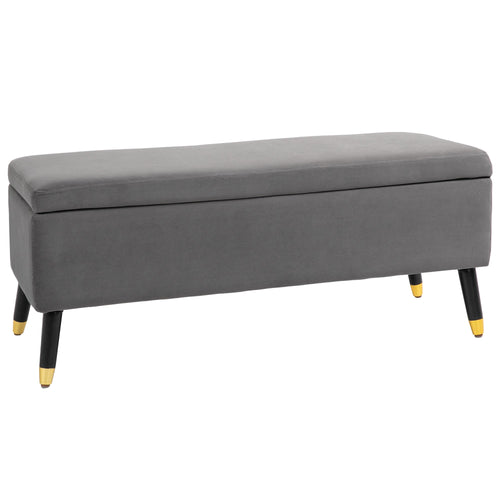 Ottoman Bench with Storage, Fabric Footrest Shoe Bench with Hinged Lid, Lift Top Bed Bench for Entryway Living Room, Charcoal Grey