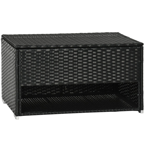 Outdoor Deck Box, 81 Gallon Storage Box Cabinet, Waterproof PE Rattan Wicker w/ Shoe Layer &; Inner Liner, Black