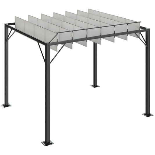 Outdoor Louvered Pergola 9.5' x 8' Aluminum Patio Gazebo Sun Shade Shelter with Adjustable Breathable Mesh Roof, White - Gallery Canada