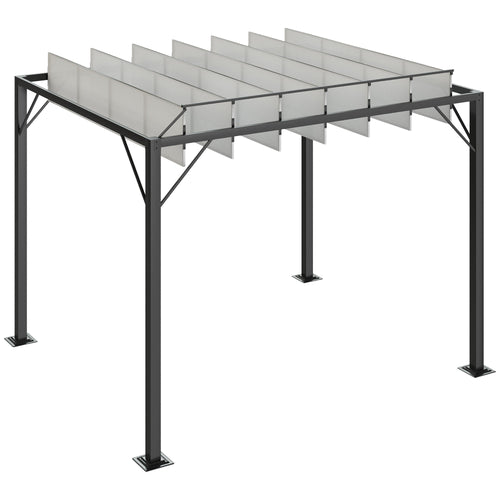 Outdoor Louvered Pergola 9.5' x 8' Aluminum Patio Gazebo Sun Shade Shelter with Adjustable Breathable Mesh Roof, White