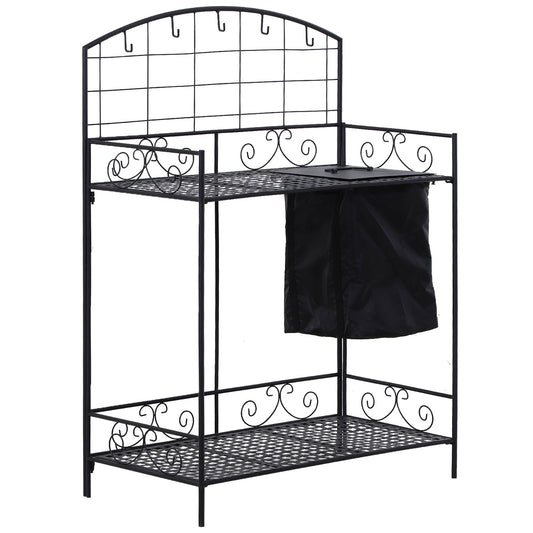 Outdoor Metal Potting Bench Foldable Garden Planting Table w/ Build-in Bag, Hook - Gallery Canada