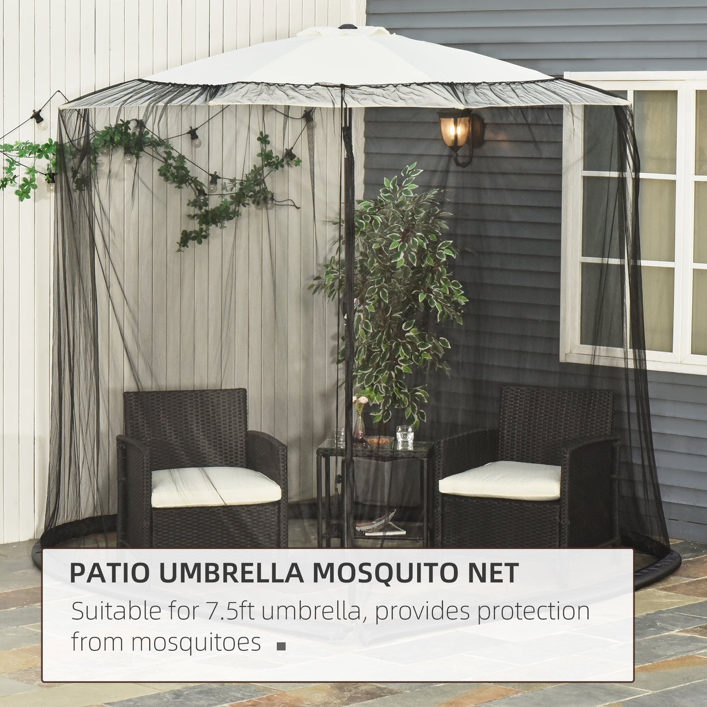 Outdoor Patio 7.5ft Umbrella Table Screen Mosquito Bug Net Garden Large Umbrella Cover Netting with Zippered Door, Black (Mosquito Netting ONLY) at Gallery Canada