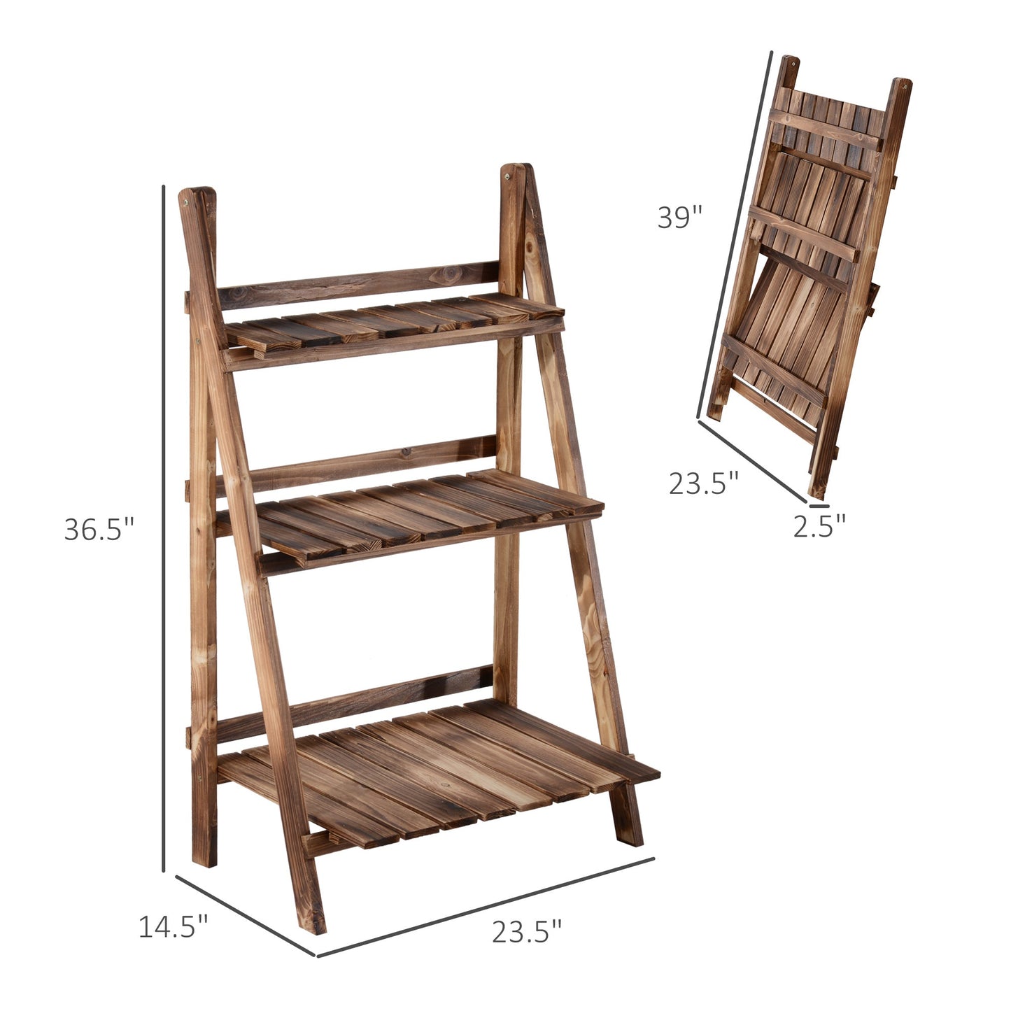 Outdoor Plant Stand, Foldable Flower Stand 3-Tier Wooden Plant Shelf for Garden Indoor Outdoor, 24" x 14" x 37" at Gallery Canada