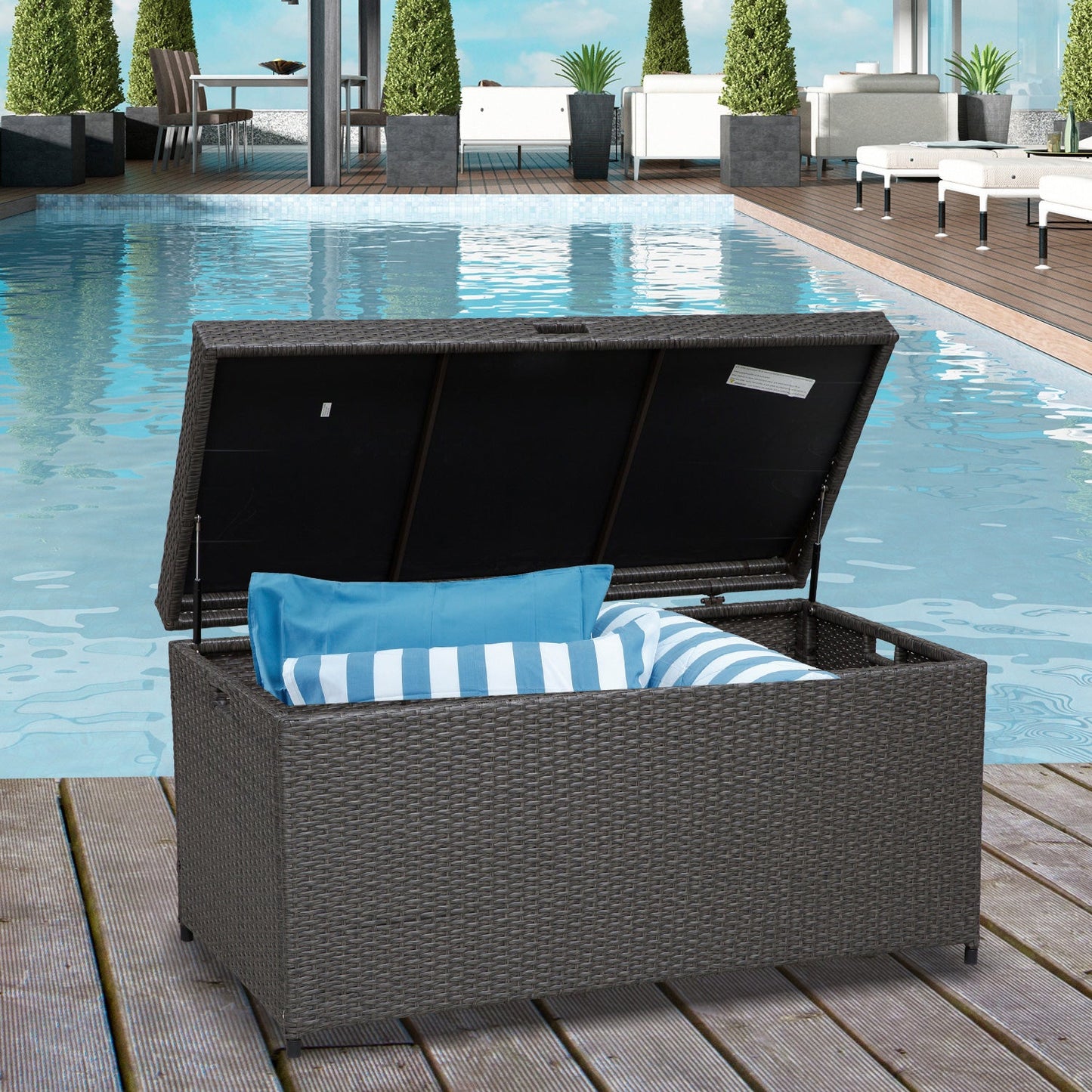 Outdoor Storage Box Wicker Patio Deck Box Bin Rattan Foot Stool w/Steel Frame Large Capacity Rectangle Coffee Table w/Handle at Gallery Canada