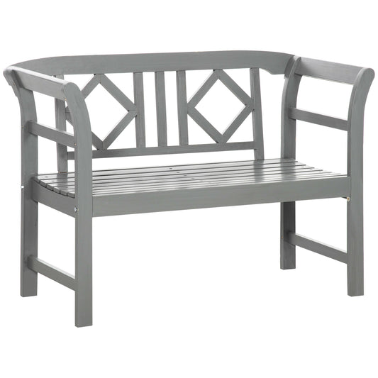 Outdoor Wooden Bench, Patio Loveseat Chair with Stylish Pattern Backrest and Armrests for Yard, Lawn, Porch, Dark Gray at Gallery Canada