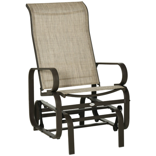 Patio Glider with Breathable Mesh Fabric, Outdoor Glider Chair, Garden Rocking Gliding Seat for Patio, Yard, Porch, Brown Flaxen at Gallery Canada