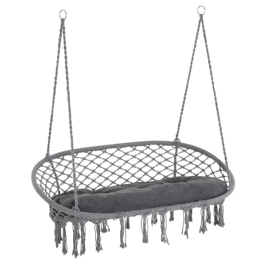 Patio Hammock Chair 2 Seat, Hanging Rope Hammock Swing with Metal Frame and Cushion, Large Macrame Seat for Indoor and Outdoor 704 lbs Capacity, Dark Grey - Gallery Canada