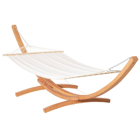 Patio Hammock with Stand, Outdoor Arch Wooden Hammock Bed, Camping Hammock w/ Straps and Hooks, White - Gallery Canada