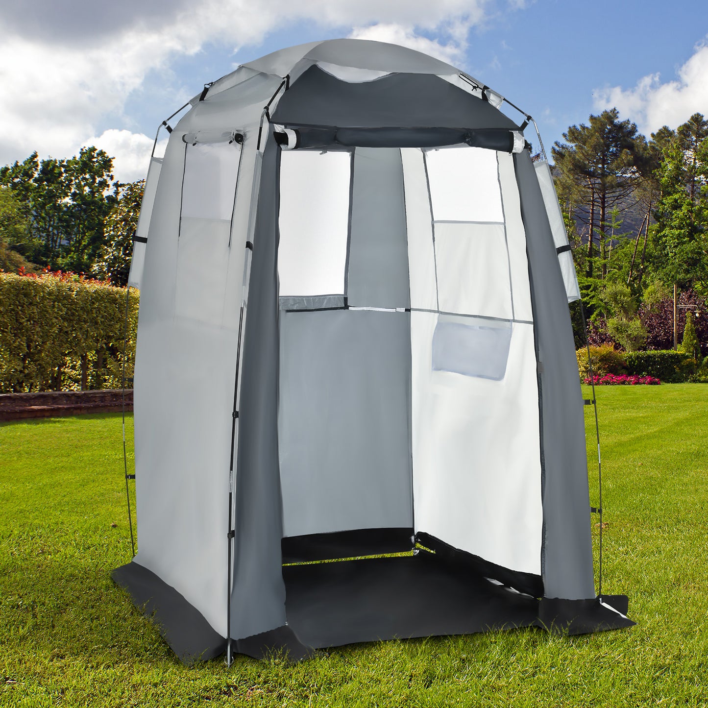 60" x 60" x 82" Shower Tent Extra Wide Changing Room Privacy Portable Camping Shelters with Windows &; Floor Mat, Black &; White at Gallery Canada