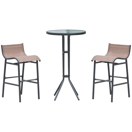 3Pcs Patio Bar Set, Outdoor Bistro Set with 2 Bar Stools and 1 Tempered Glass Bar Table, Dining Chat Set, Brown at Gallery Canada