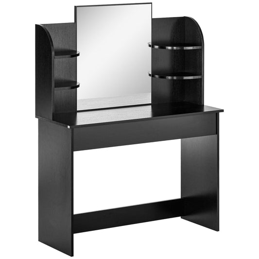 Vanity Table Wood Dressing Table w/ Makeup Mirror, Big Drawers, Open Shelf for Bedroom Black at Gallery Canada
