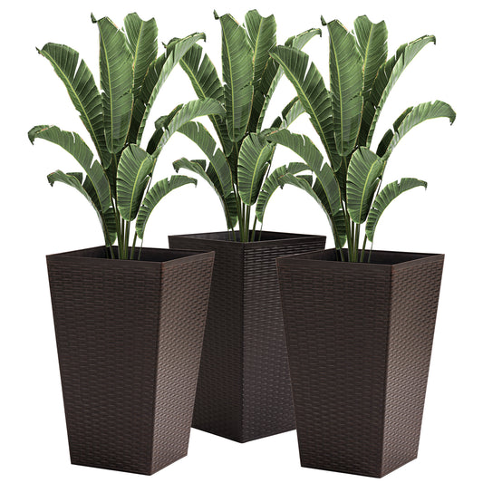 Set of 3 Tall Plant Stand, Outdoor &; Indoor Flower Pot Set for Front Door, Entryway, Patio and Deck, Brown - Gallery Canada