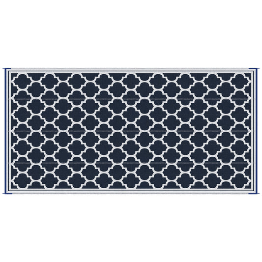 Reversible Outdoor RV Rug, 9' x 18' Patio Floor Mat, Plastic Straw Rug for Backyard, Deck, Picnic, Beach, Camping, Dark Blue and White - Gallery Canada