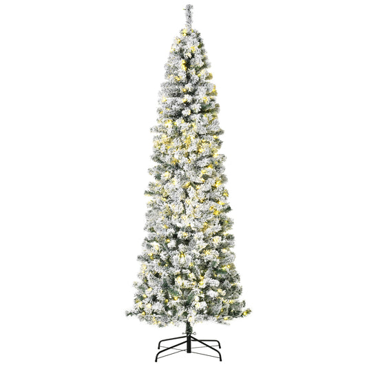 7.5 Feet Christmas Tree Prelit Artificial Snow Flocked with Warm White LED Light, Holiday Home Xmas Decoration, Green White at Gallery Canada