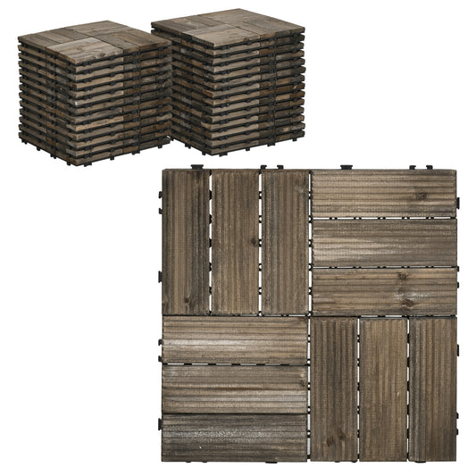 27 Pcs Wood Interlocking Deck Tiles, 12 x 12in Outdoor Flooring Tiles for Indoor and Outdoor Use, Tools Free Assembly, Charcoal Grey - Gallery Canada