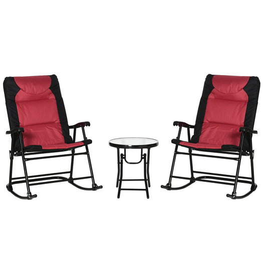 3pc Patio Foldable Rocking Chair Set, Outdoor Rocking Chairs and Table Bistro Set w/ Padded Seat, Headrest, Backrest for park, backyard, garden, Red at Gallery Canada