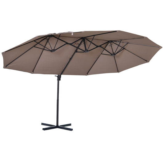 Outdoor Patio Umbrella with Twin Canopy Sunshade Umbrella with Lift Crank, Brown at Gallery Canada
