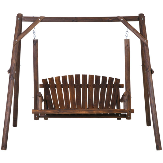 Freestanding 6.5' Wooden Loveseat Traditional Farmhouse Style Log Swing Carbonized - Gallery Canada